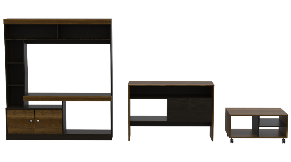 Estante TV + Arrimo + Mesa de Centro Color Caramelo y Wengue Para Sala De Estar